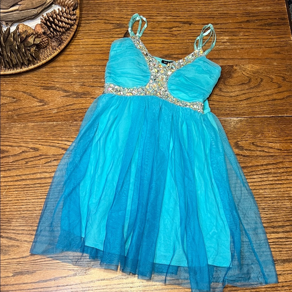 As U Wish Turquoise Mini Dress with Glittering Details